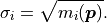 \sigma_i = \sqrt{m_i(\bm{p})}.