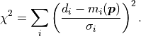 \chi^2 = \sum_i \left( \frac{d_i - m_i(\bm{p})}{\sigma_i} \right)^2.